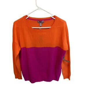 JC Penney 100% Cashmere Orange and Pink Sweater Long Sleeve Size Small